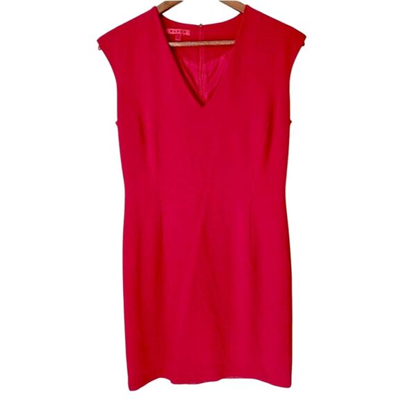 VTG Vintage 80s 90s Burns Red V-Neck Sleeveless Fitted Sheath Power Dress Sz 6 - Picture 5 of 12